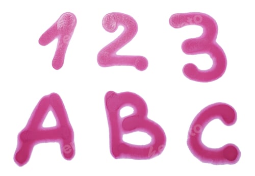 Preview: Numbers and letters drawn by spray paint on white background
