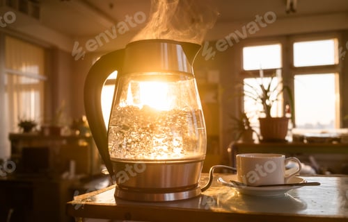 Preview: Transparent kettle with water boils
