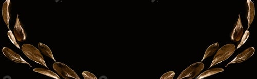 Preview: panoramic shot of gold decorative leaves isolated on black with copy space