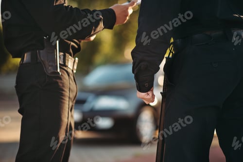 Preview: Cops in uniform check the car on road