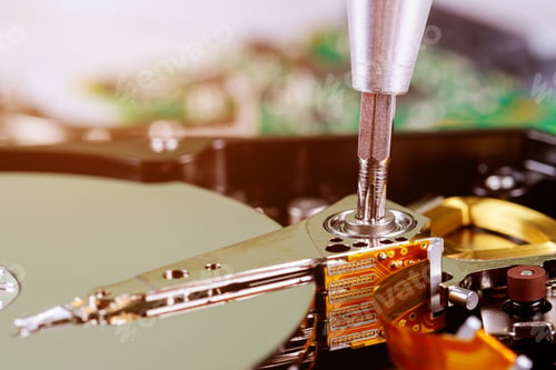 Preview: Disassembled hard drive from the computer a broken hard disk drive to repair