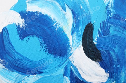 Preview: Beautiful strokes of blue oil paints on white canvas as background, closeup