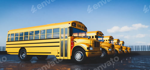 Preview: Yellow school bus fleet on parking