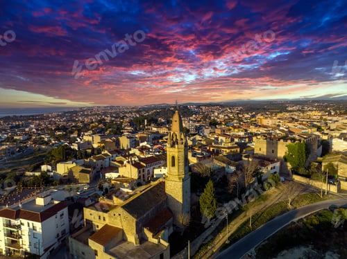 Preview: Old church at sunset in town