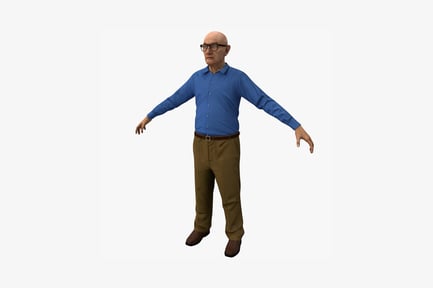Preview: Elderly man in blue shirt and khaki trousers, arms outstretched
