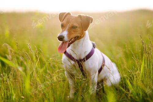 Preview: Happy active dog, jack russell playing in the park. Domestic dog concept.