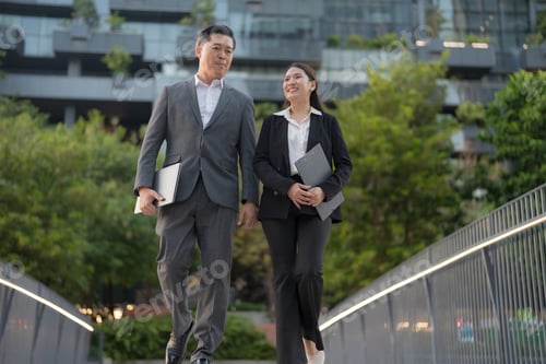 Preview: Business professionals walking in modern urban setting