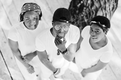 Preview: Stylish african american friends in white