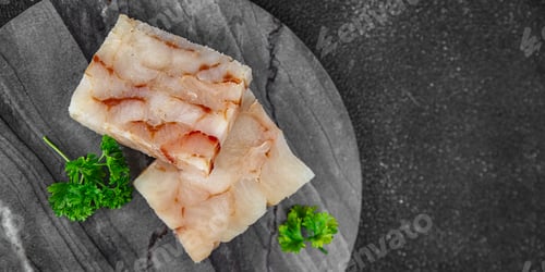 Preview: raw fish briquette fillet seafood defrost meal food snack on the table copy space food background