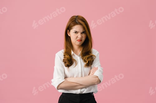 Preview: Young Asia lady with negative expression, excited screaming,
