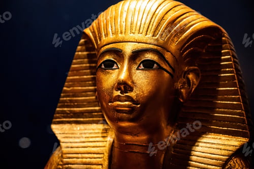Preview: Golden Funerary Mask Of Tutankhamen. Tutankhamun Famous Pharaoh In Ancient Egypt