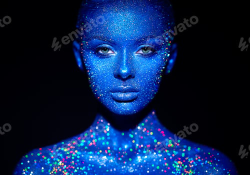 Preview: Portrait of beautiful woman with sparkles on her face