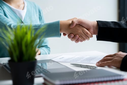 Preview: Businessperson Shaking Hand With Candidate, Job applicant having the interview manager shaking hands