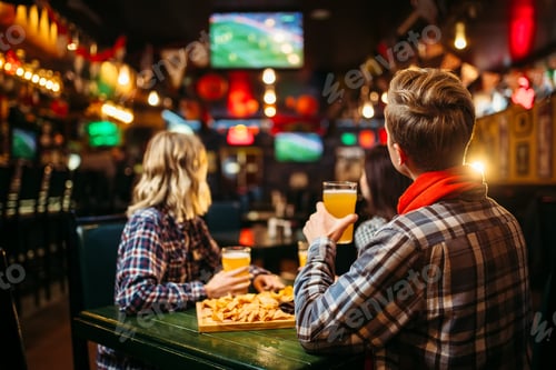 Preview: Fans watching match and drinks beer in sports bar
