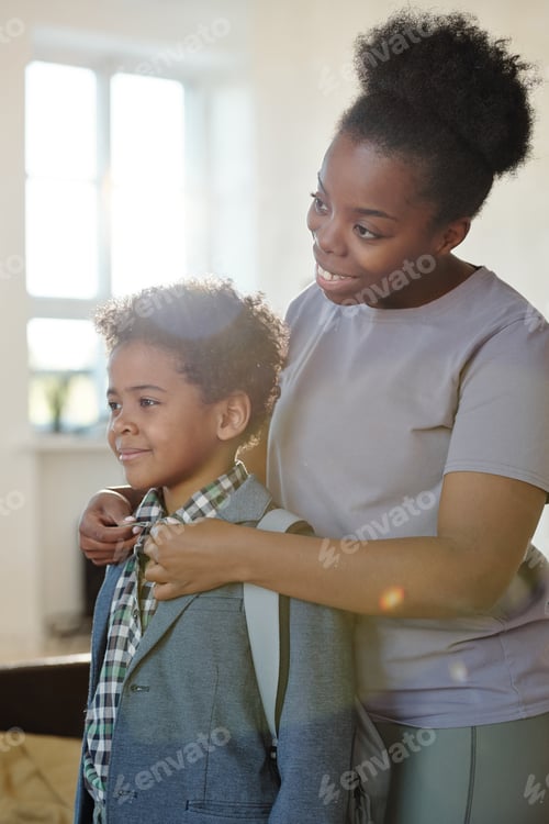 Preview: Boy Ready for School with Mother's Help