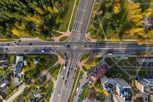 Preview: aerial view of road interchange or highway intersection. Junction network of transportation