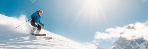 Preview: Skier on Sunny Mountain Wide Banner with Copy Space