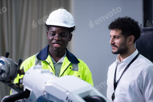 Preview: Businessperson of factory industry inspection and testing of robots arm for use in large-scale