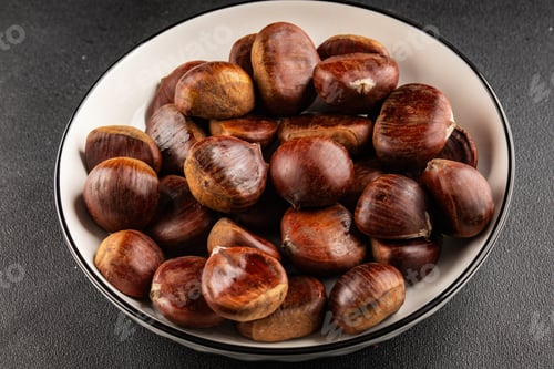 Preview: Edible chestnuts delicious treat tasty snack fresh gourmet food background on table