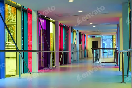 Preview: Beautiful shot of a modern building with colorful glass windows