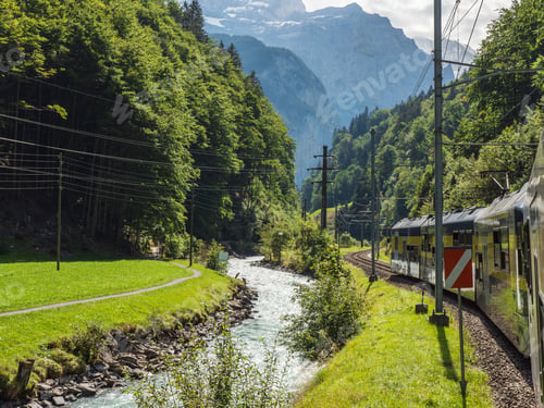 Preview: Shot of a train on its way in Switzerland