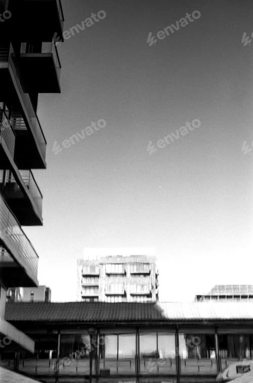 Preview: Analog vintage cityscape captured on 35mm film with grain