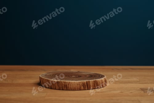 Preview: Wooden shelf and stand on dark background