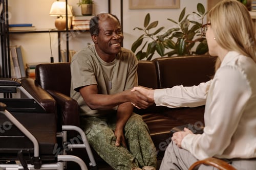 Preview: Thankful African American War Veteran Shaking Hands with His Therapist