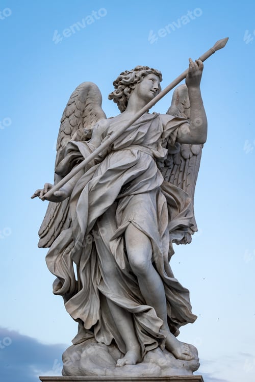 Preview: Marble statue of an angel displaying the spear that pierced the side of Jesus Christ.
