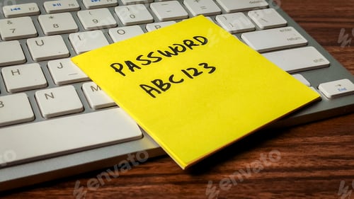 Preview: Password Security Risk: Weak Credentials on Sticky Note Lying on Keyboard