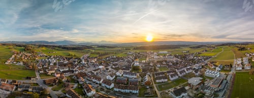 Preview: Aerial panorama view to lake Zug and Swiss Alps with Mettmenstetten, Switzerland