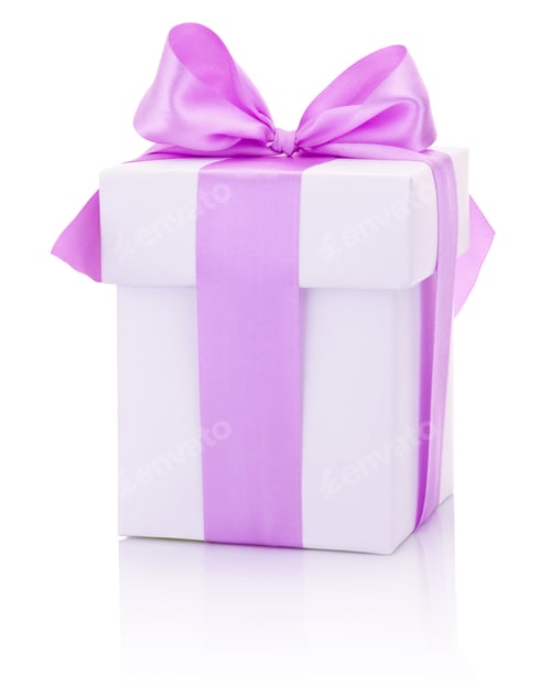 Preview: White box tied Pink ribbon bow Isolated on white background