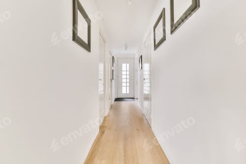 Preview: Narrow corridor with doors and lamp