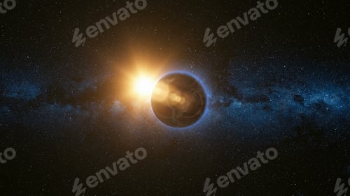 Space view on Planet Earth and Sun in Universe