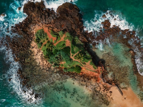 Preview: Aerial Drone View of Sri Lanka Small Island Parrot Rock, Mirissa Beach