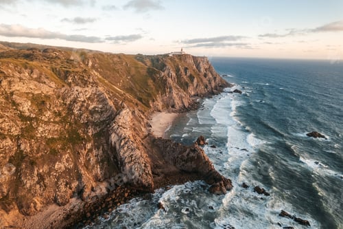 Preview: Aerial Drone photo of Praia da Ursa in Portugal during Sunset
