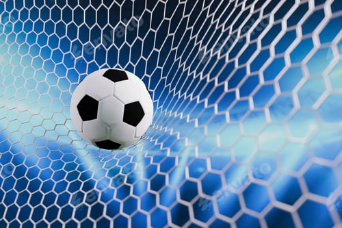 Preview: Football goal moment with ball in net, illuminated by bright lights, symbolizing achievement