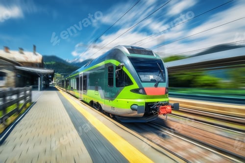 Preview: High-speed passenger train moving at railway station platform