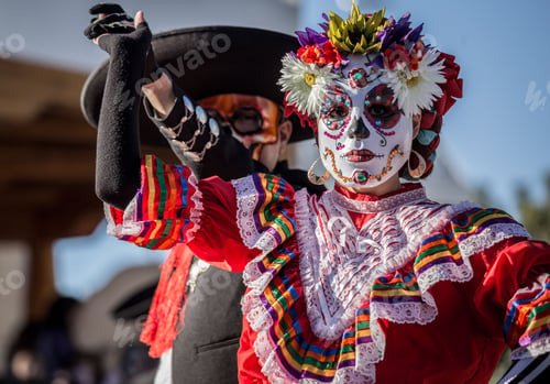 Preview: View of human in carnival costume during day of the dead in Las Cruces