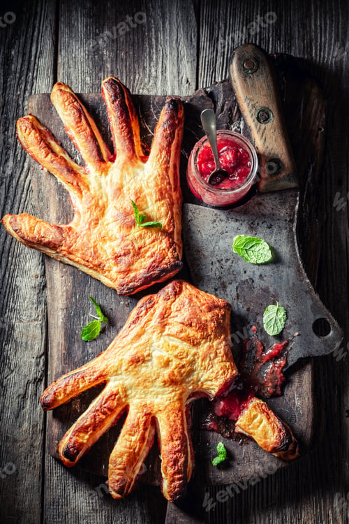 Preview: Strange hand cake with thumb cut off as liking concept