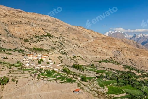 Preview: Dhankar gompa monastery and Dhankar village, Spiti valley, Himachal Pradesh, India