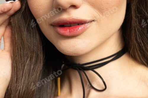 Preview: Lips of a beautiful girl close-up, natural shade