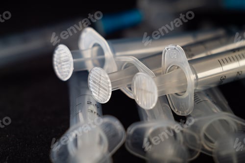 Preview: Close-up photo of a set of syringes on a black surface