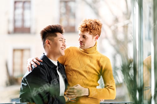 Preview: Happy gay couple in the terrace at home