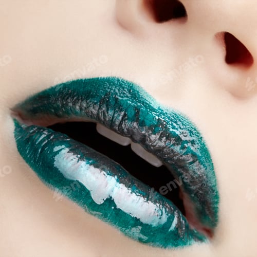 Preview: Closeup Portrait Of Young Woman'S Lips Zone Emerald Make Up