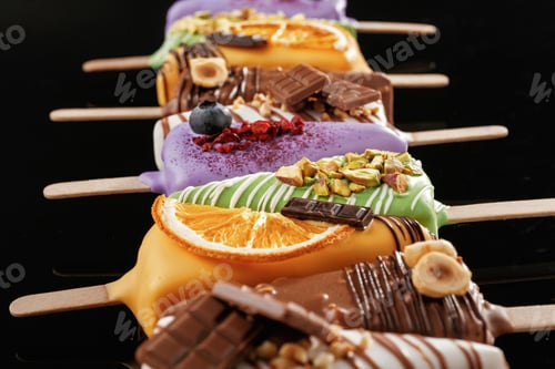 Preview: Organized on the surface. Tasty cheesecakes on the black background