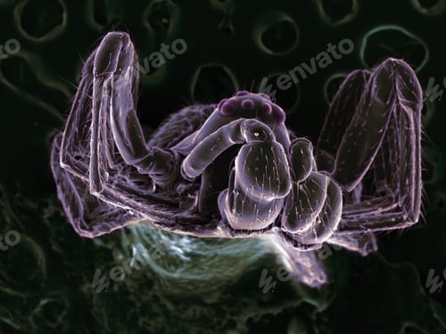 Preview: High vacuum SEM image of very small spider (frontal view)