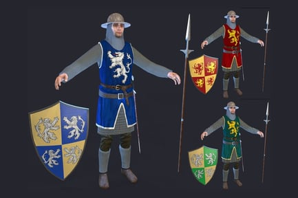Preview: Medieval Spearman with Heraldic Shield and Spear
