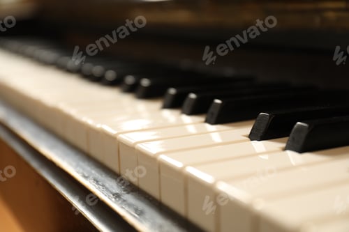 Preview: Modern piano with black and white keys, closeup