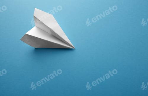 Preview: Travel plane concept.Mockup design of travel concept with plane on blue color background